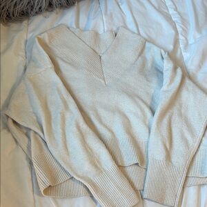 Elegant Cream V-Neck Women's Sweater